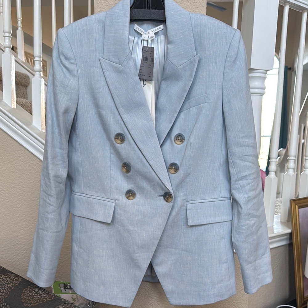 Veronica Beard Light Blue Double-Breasted Blazer